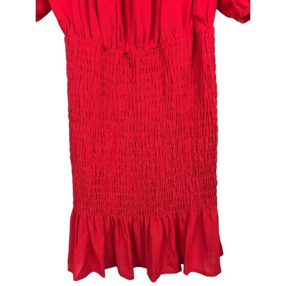 Nic & Jo Red Off-Shoulder Smocked Skirt Dress Size Small - Picture 4 of 11